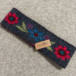 Natural Life Wool Blend Floral Headband Gray Multicolor Jacquard Knit NWT-10x3”